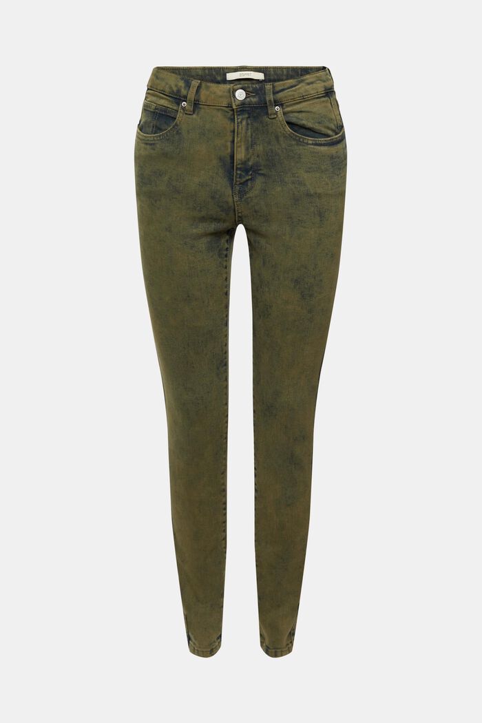 Stretchjeans met garment washed-out look, DARK KHAKI, overview