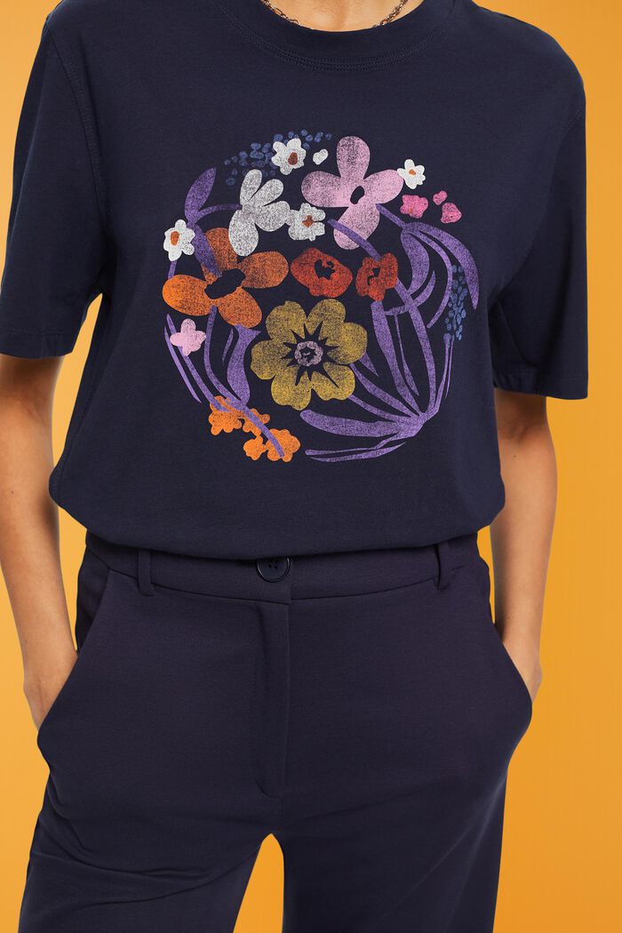 T-shirt met bloemetjesprint, NAVY, detail image number 2