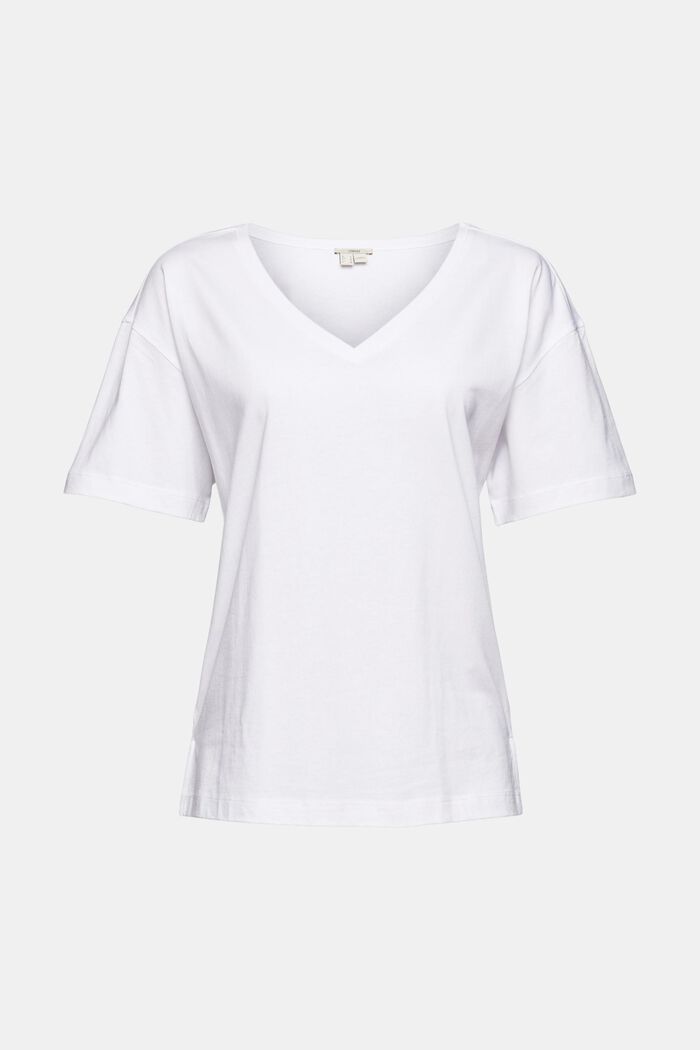 Met TENCEL™: T-shirt met V-hals, WHITE, overview