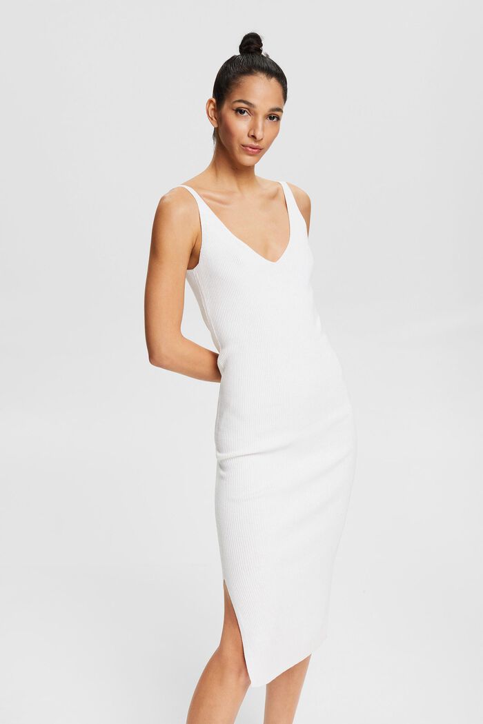 Met linnen: midi-jurk van ribbreisel, WHITE, detail image number 0