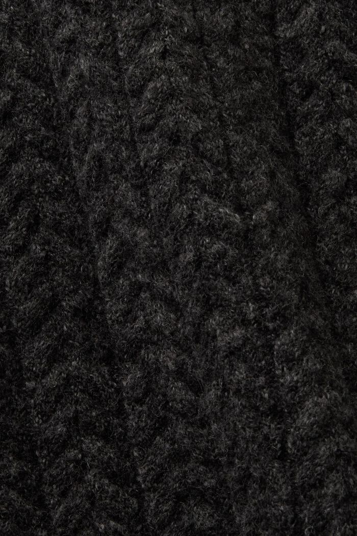 Gemêleerde trui met kabelpatroon en ronde hals, BLACK, detail image number 6