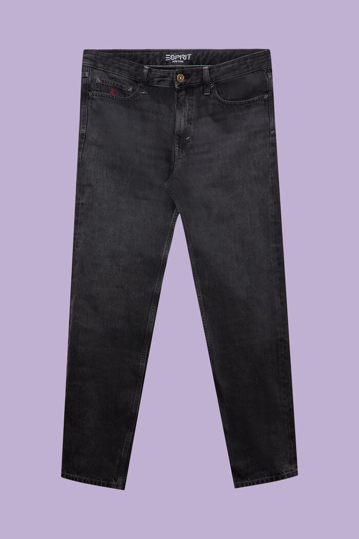 Jeans met middelhoge taille en rechte pijpen, GREY DARK WASHED, detail image number 7