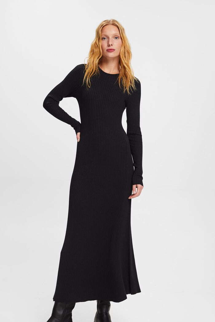 Maxi-jurk van ribbreisel, BLACK, detail image number 0