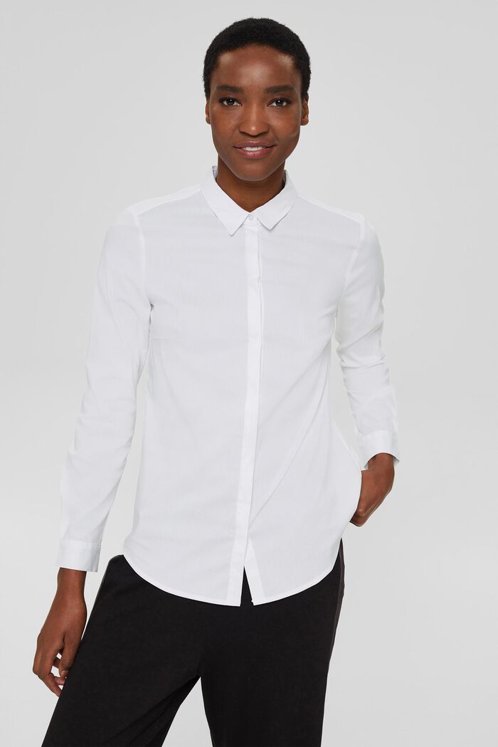 Getailleerde overhemdblouse met stretch, WHITE, detail image number 5