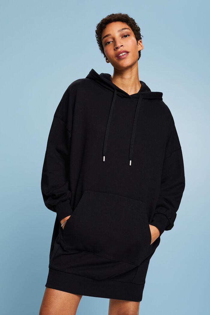 Oversized sweaterjurk met hoodie, BLACK, detail image number 0