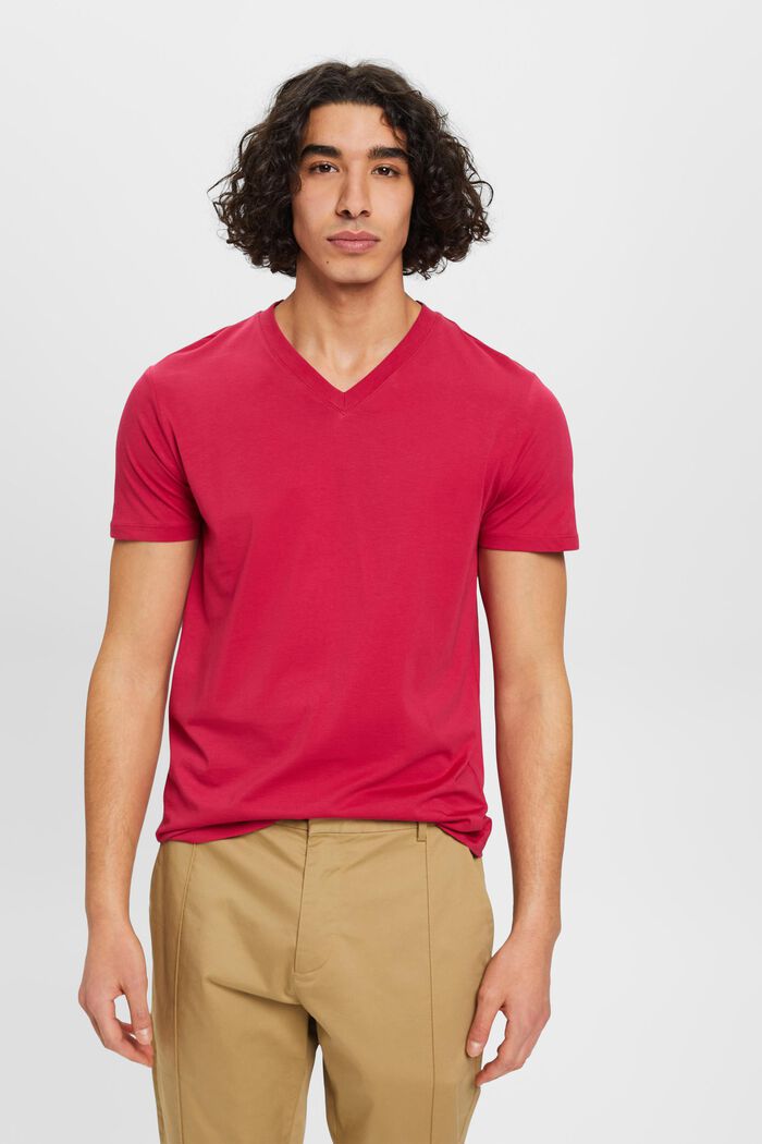 Slim fit katoenen shirt met V-hals, DARK PINK, detail image number 0
