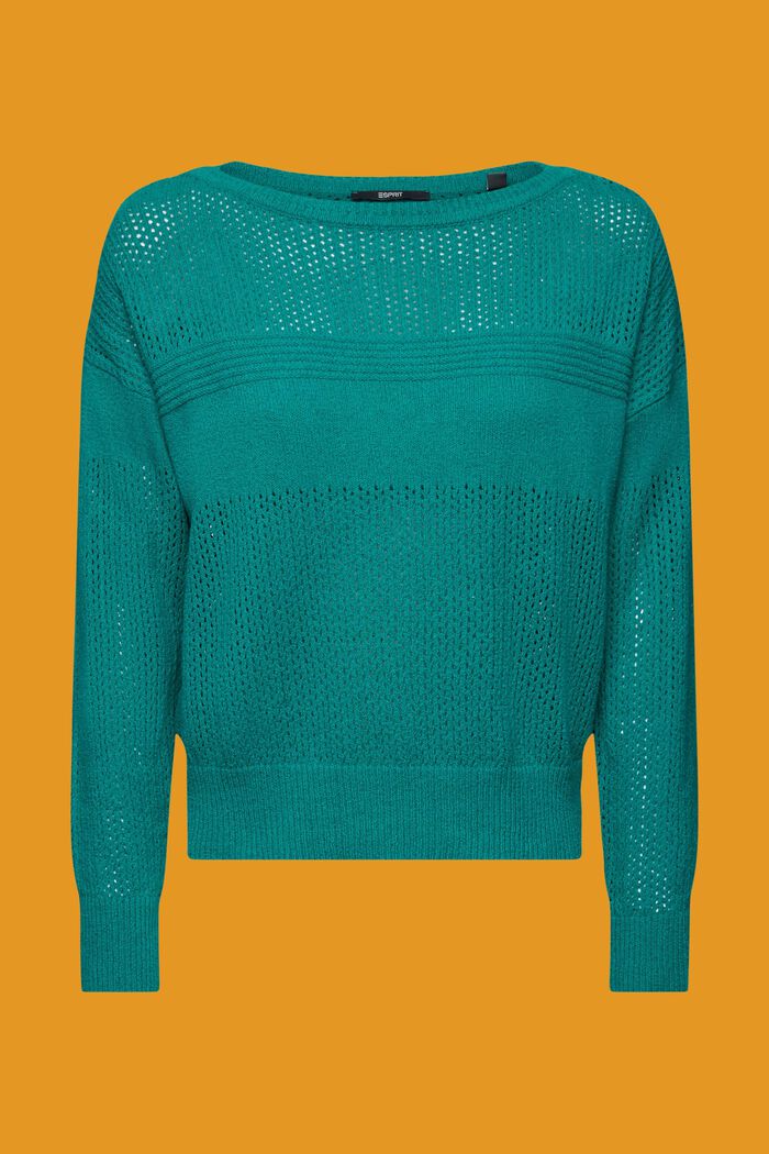 Katoenen trui met opengewerkt motief, EMERALD GREEN, detail image number 5