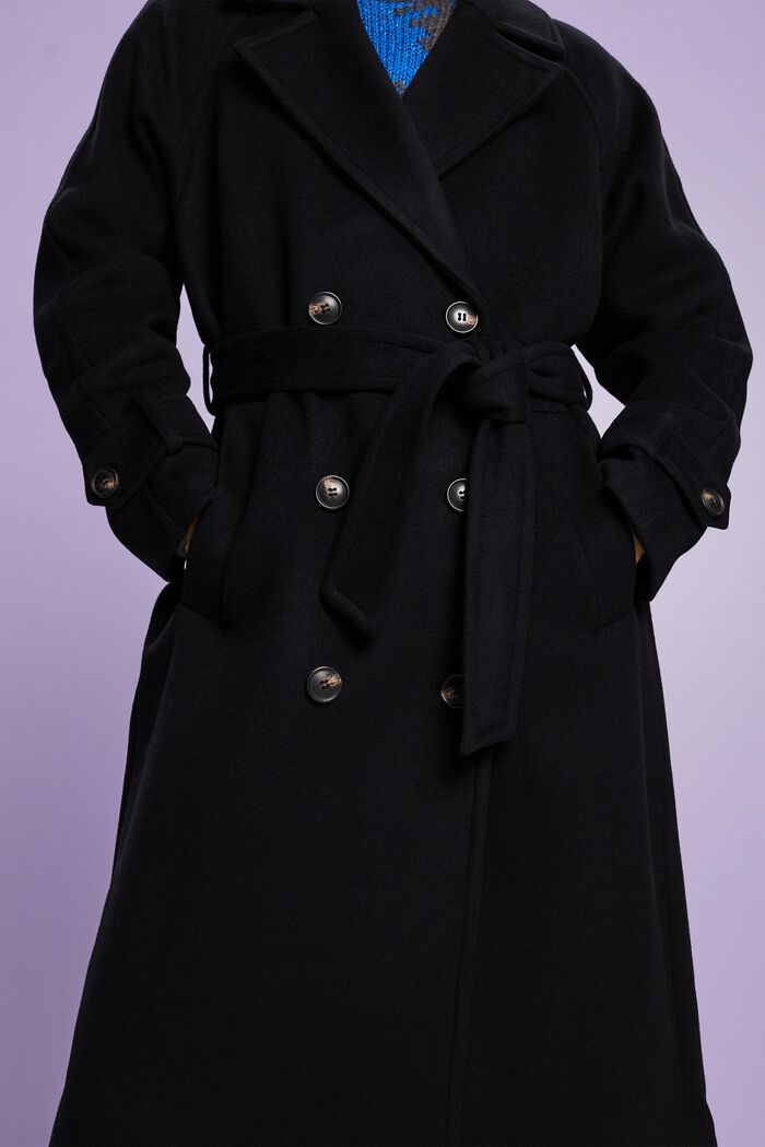 Double-breasted mantel van kasjmierwol, BLACK, detail image number 2