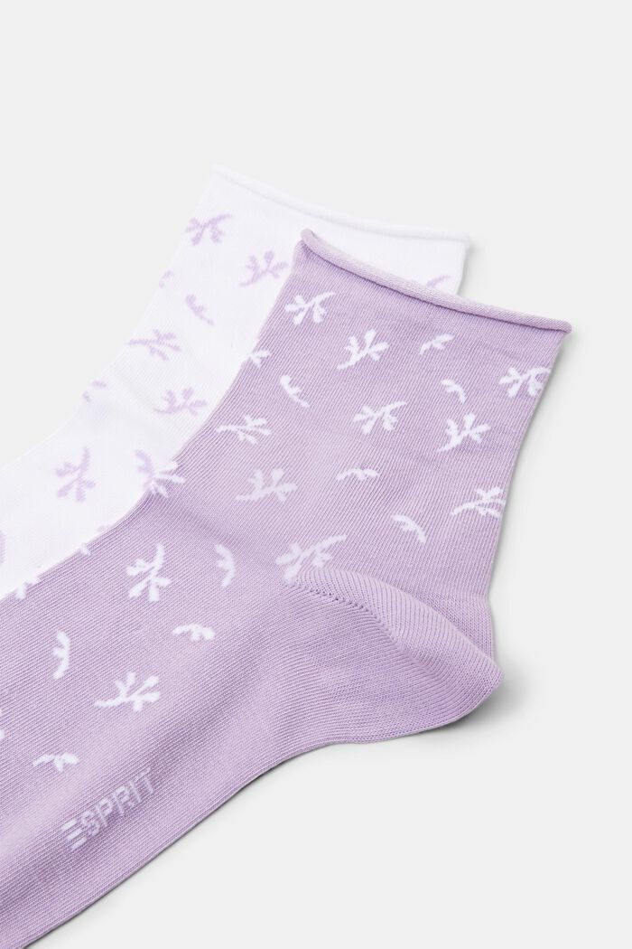 2 paar katoenen sokken met print, WHITE/LILAC, detail image number 2
