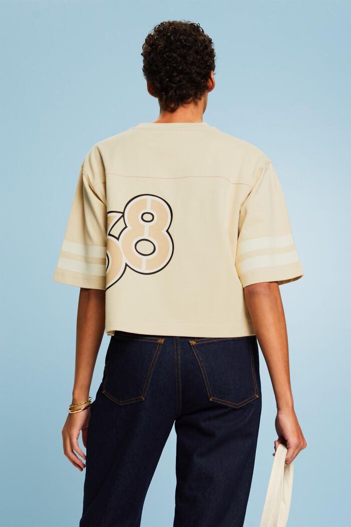 Cropped rugby-shirt met logo in collegestijl, LIGHT BEIGE, detail image number 1