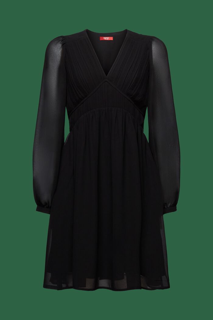 chiffon Mini-jurk met V-hals, BLACK, detail image number 5