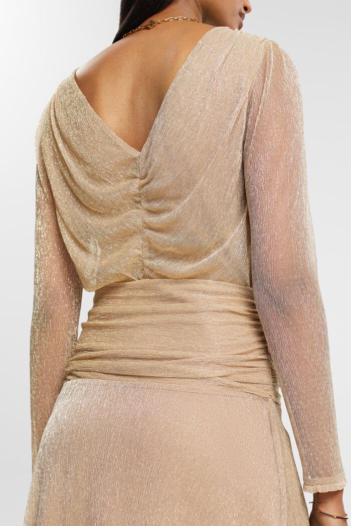Glinsterende mesh jurk met gedrapeerde taille, DUSTY NUDE, detail image number 4