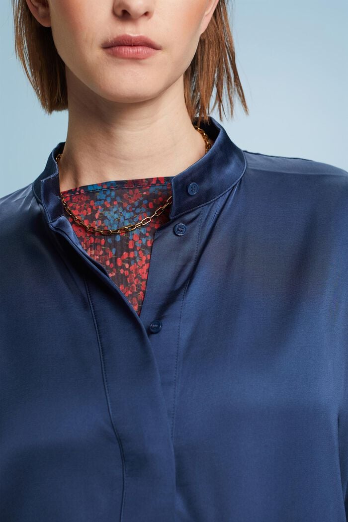 Satijnen blouse met knopen op de voorkant, GREY BLUE, detail image number 1