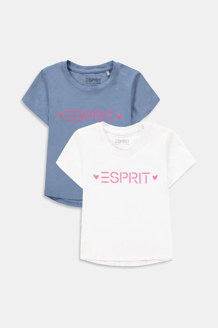 Set van 2 T-shirts met logoprint, BRIGHT BLUE, overview