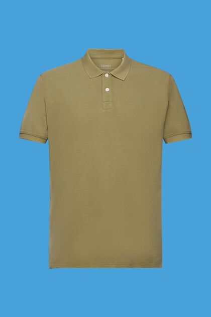 Stone-washed polo van katoen-piqué, OLIVE, overview