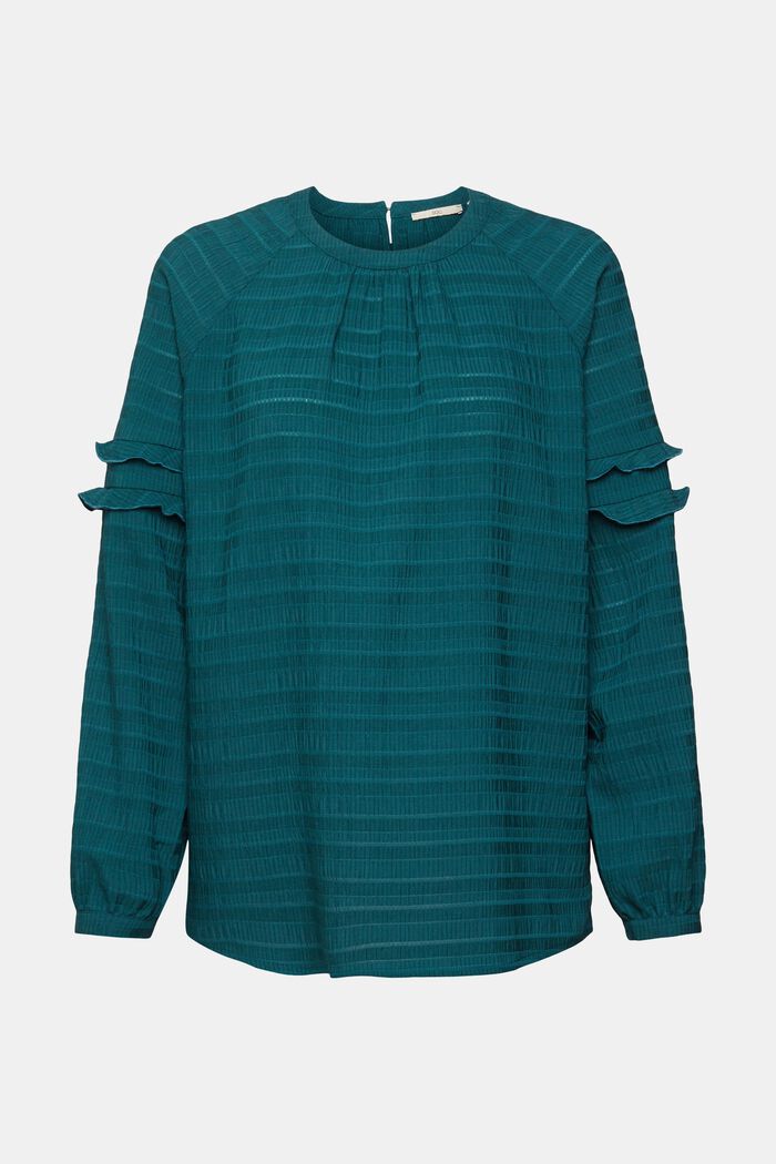 Gestructureerde blouse met rimpelingen, TEAL GREEN, overview