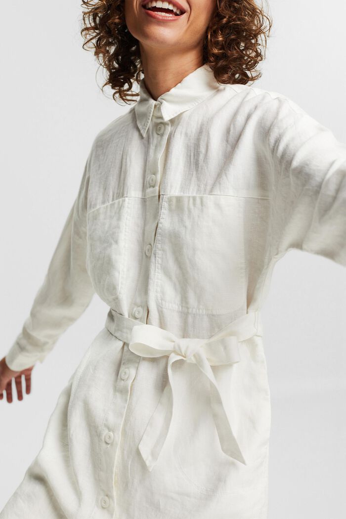 Lange overhemdblouse van 100% linnen, WHITE, detail image number 2