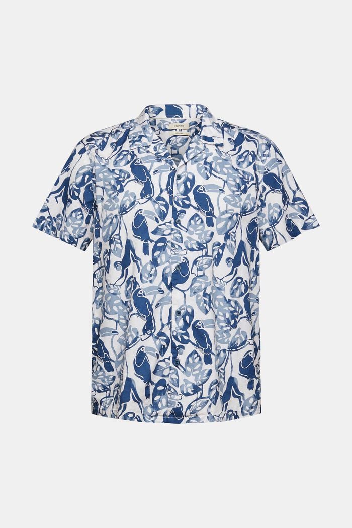 Overhemd met korte mouwen en tropische print, 100% katoen, BLUE, detail image number 6