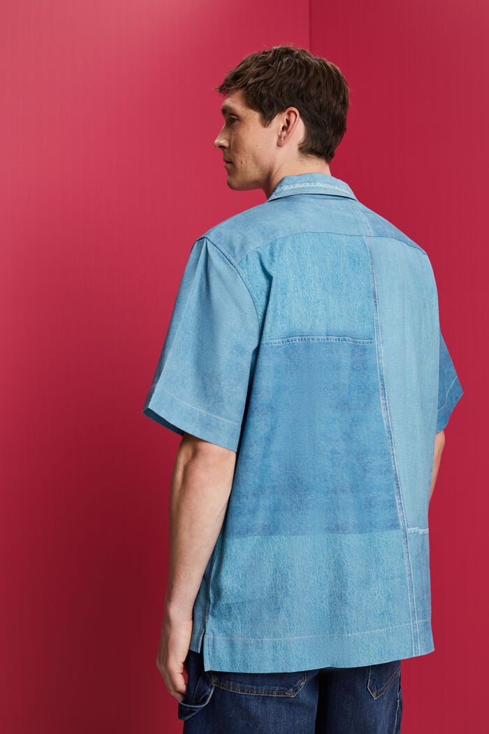 Overhemd met all-over denim print, BLUE MEDIUM WASHED, detail image number 3