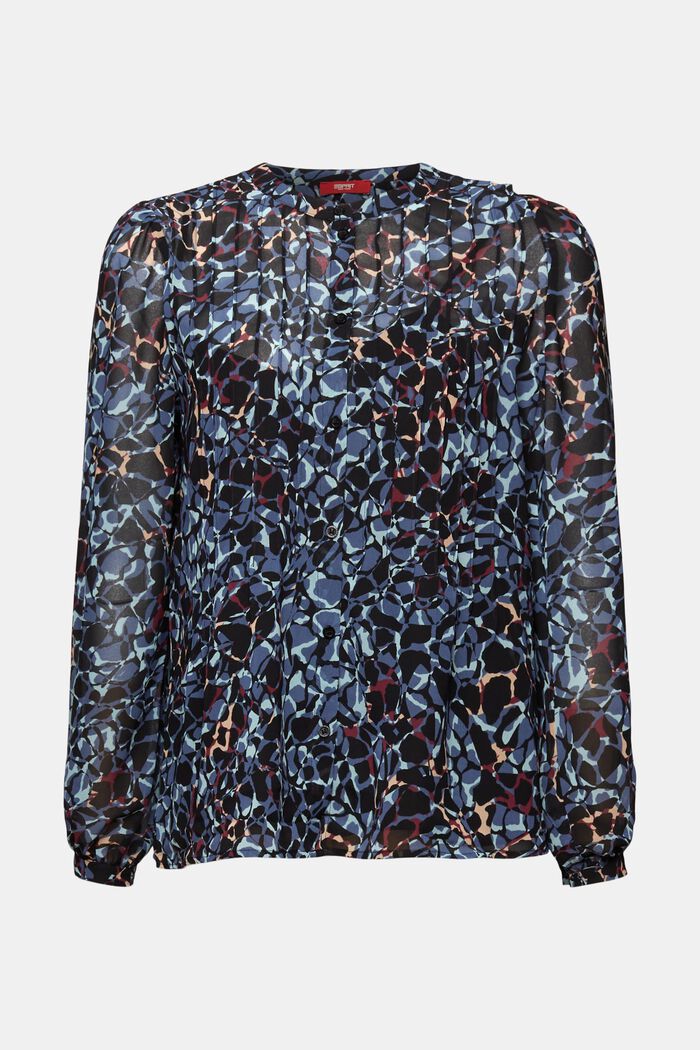 Gerecycled: chiffon blouse met motief, BLACK, detail image number 6