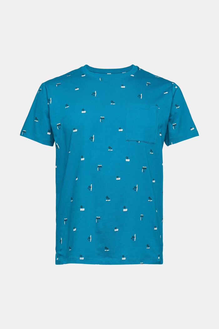 Jersey T-shirt met palmenmotieven, TEAL BLUE, detail image number 7