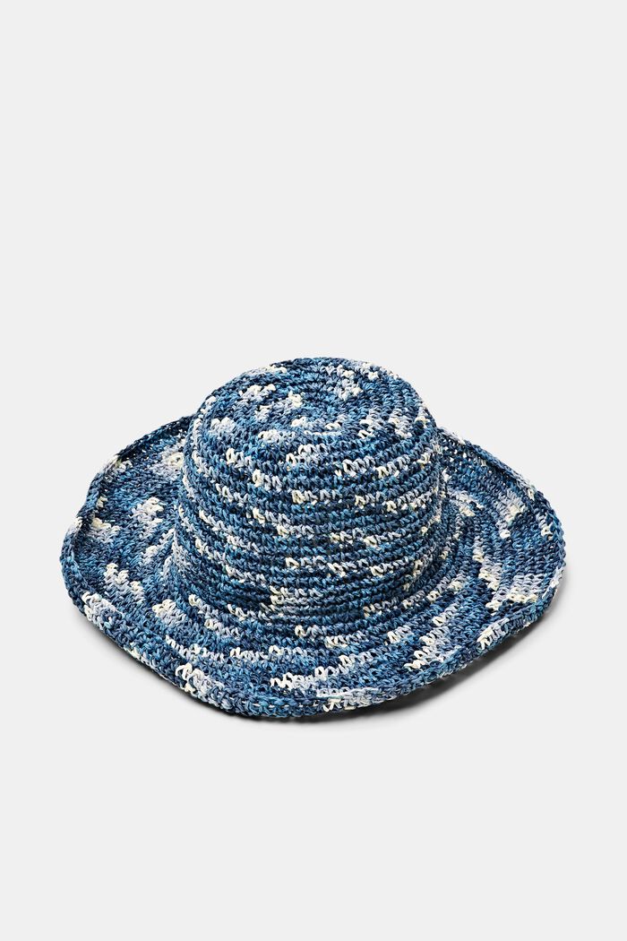 Bucket hat van stro met mooi gemêleerd design, BLUE, detail image number 0