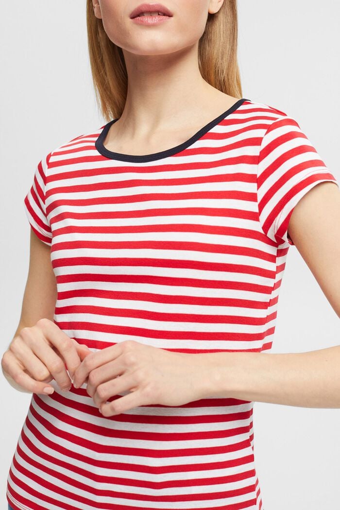 T-shirt met strepen en kapmouwen, RED, detail image number 2