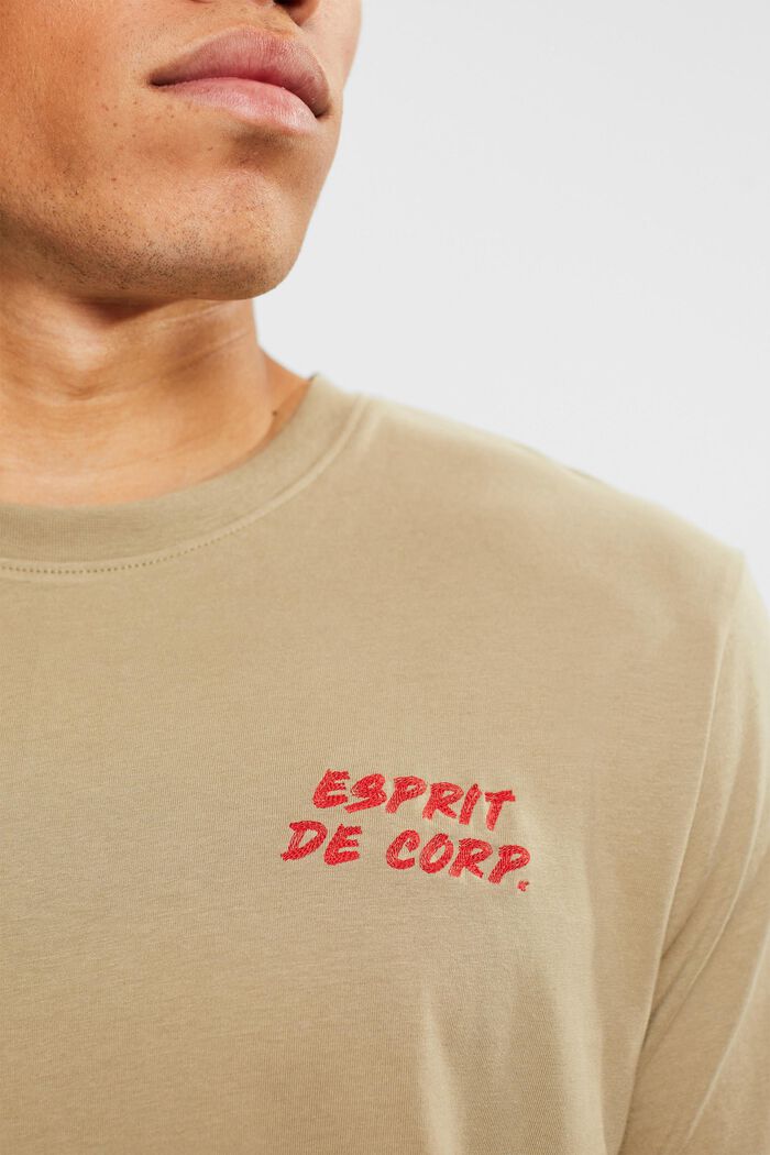 Jersey T-shirt met logoborduursel, PALE KHAKI, detail image number 2