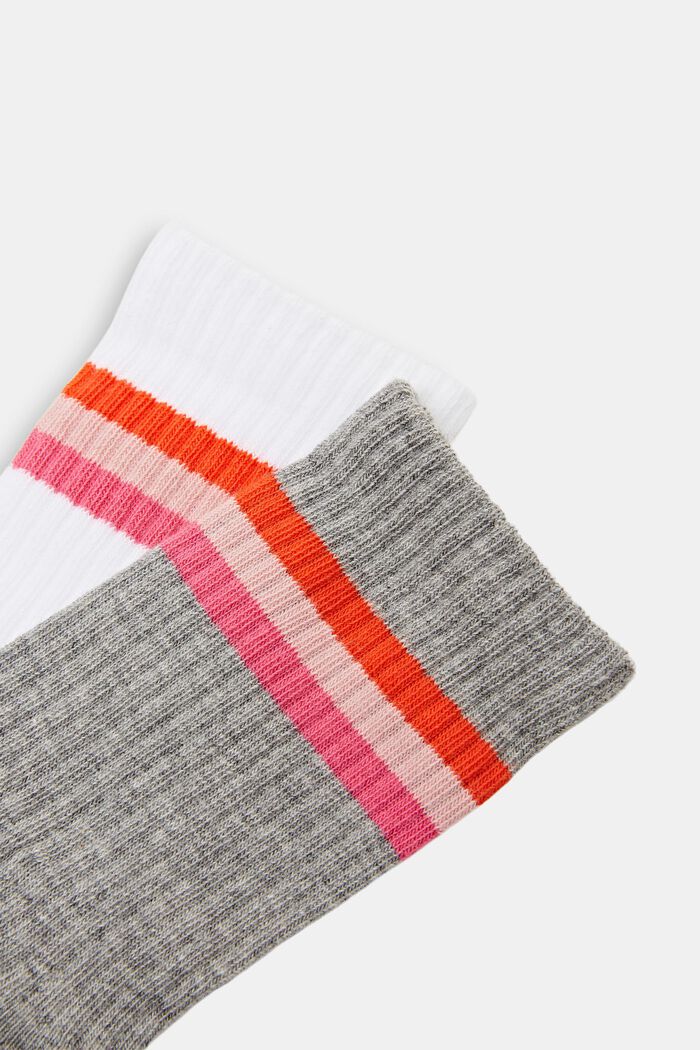 Set van 2 paar geribde sokken met strepen, WHITE/MID GREY, detail image number 1