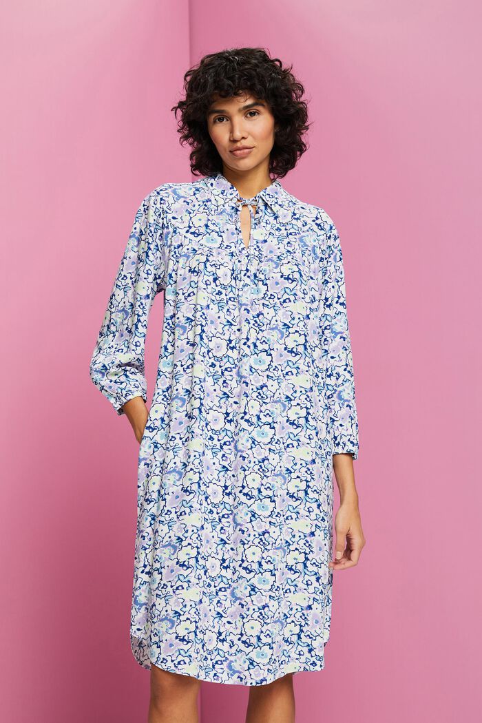 Viscose midi-jurk met print all-over, WHITE, detail image number 0