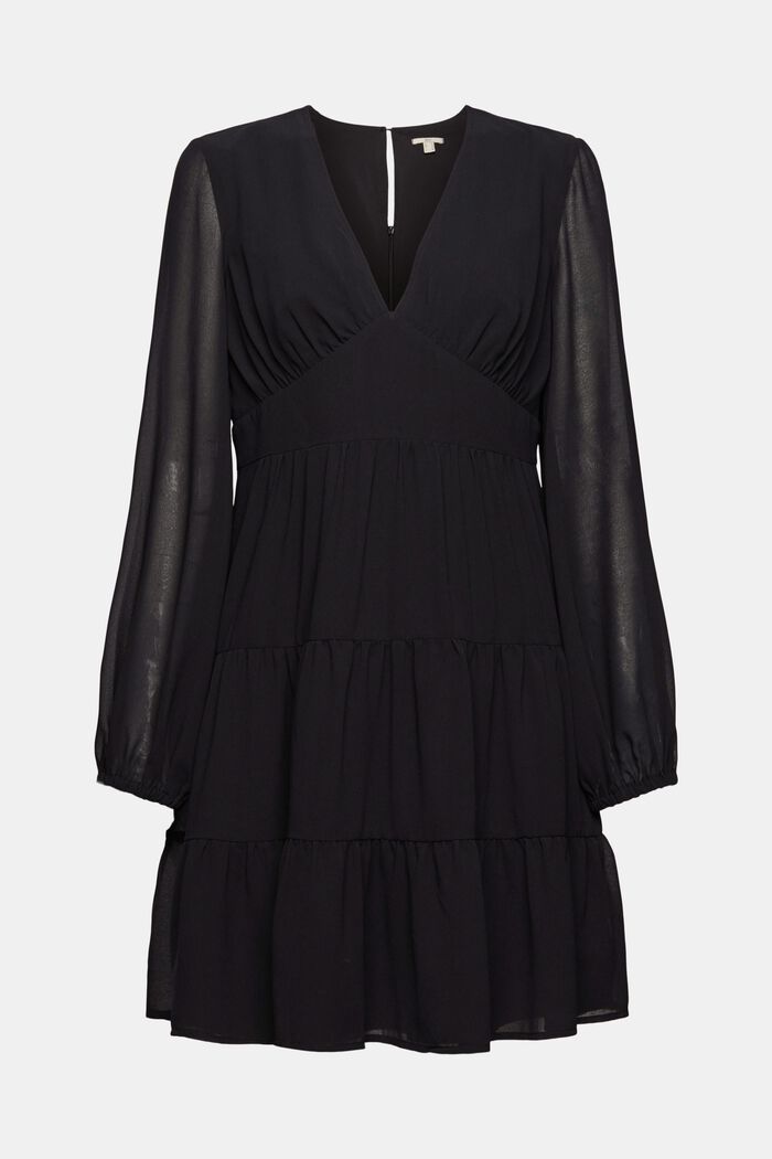 Gerecycled: chiffon jurk met volants, BLACK, detail image number 7