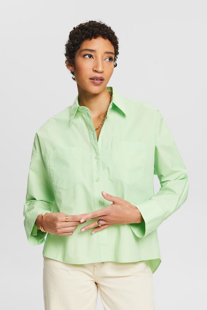 Overhemd van katoen-popeline met knoopsluiting, LIGHT GREEN, detail image number 0