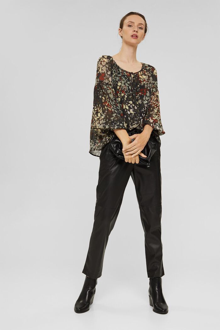 Gerecycled: gebloemde blouse van chiffon, DARK KHAKI, detail image number 1