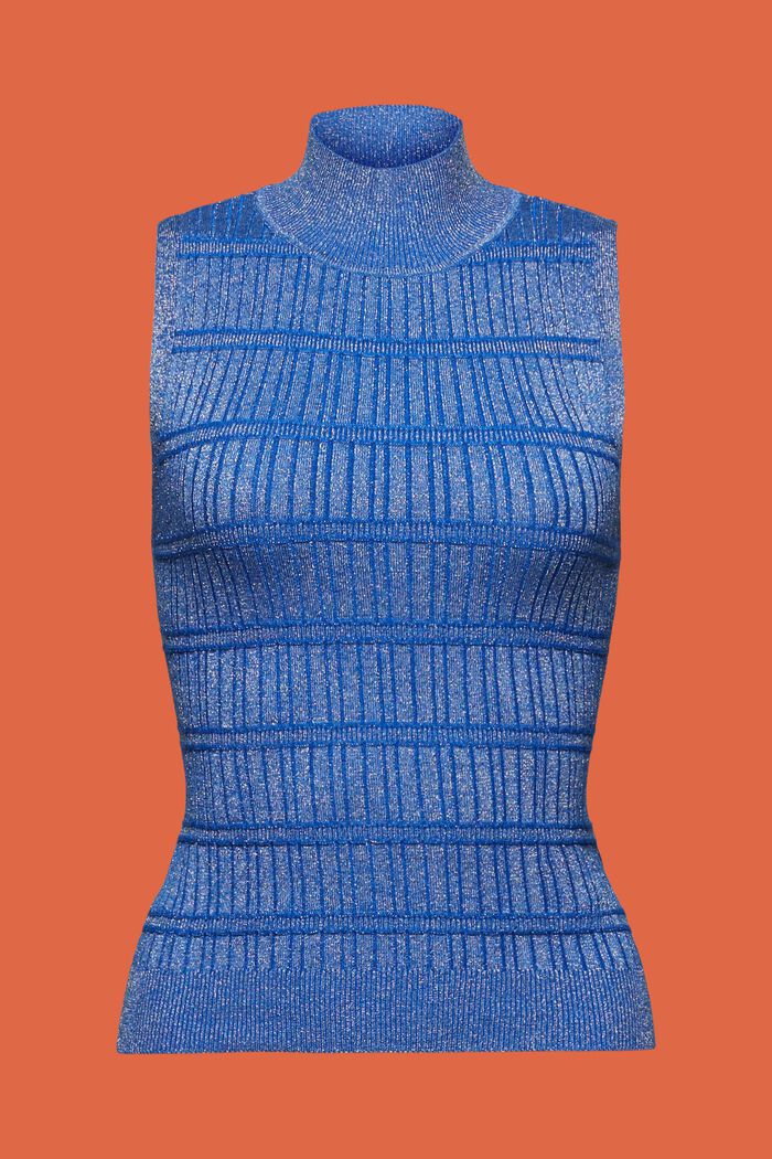 Mouwloze trui van lamé met opstaande kraag, BRIGHT BLUE, detail image number 5