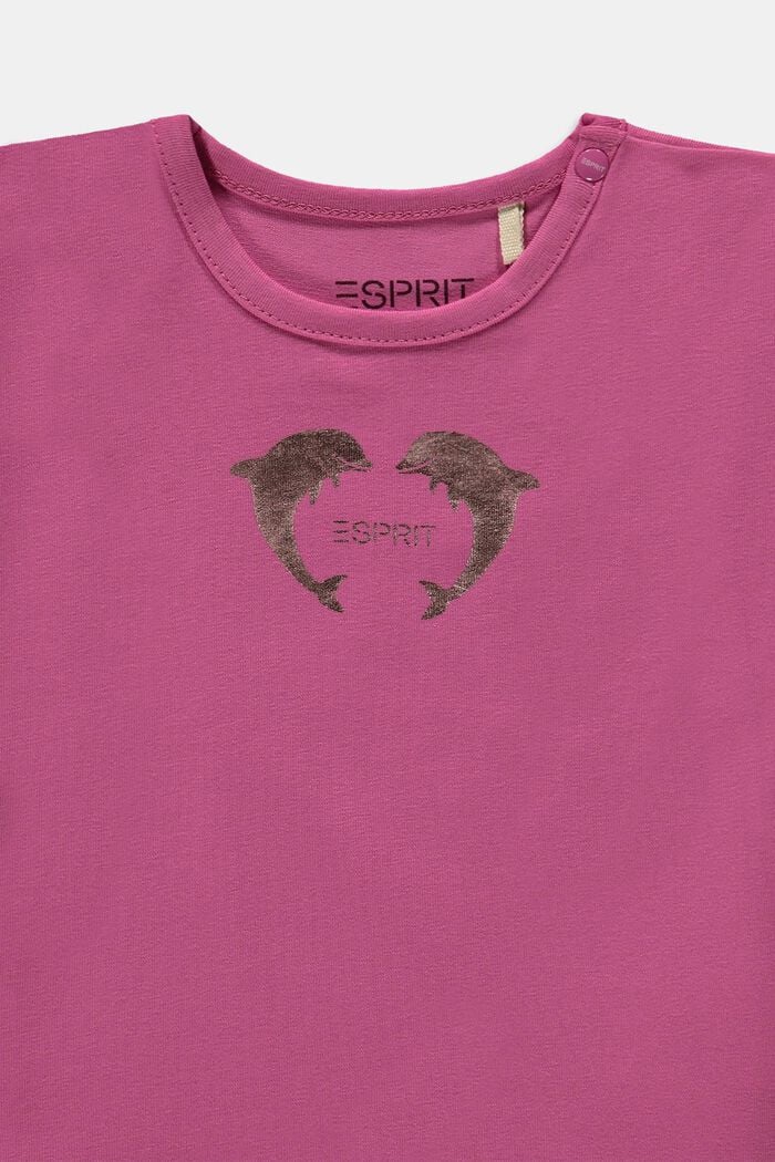 T-shirt met metallic print, biologisch katoen, DARK PINK, detail image number 2