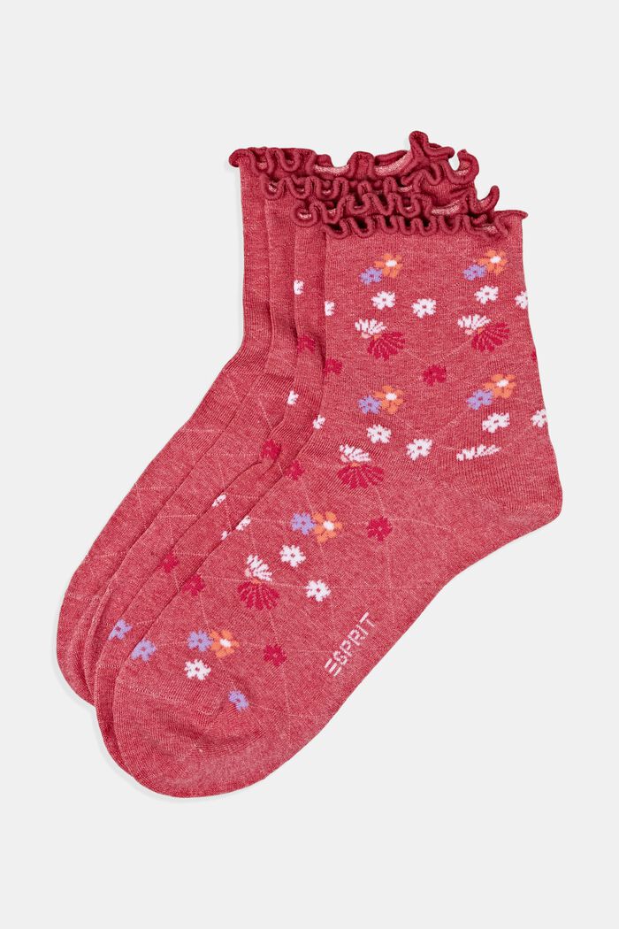 Set van 2 paar sokken met gegolfde zoom, ANTIQUE PINK, detail image number 0