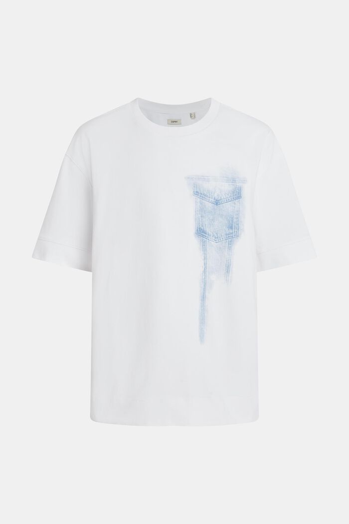 T-shirt met indigo placementprint, WHITE, detail image number 4