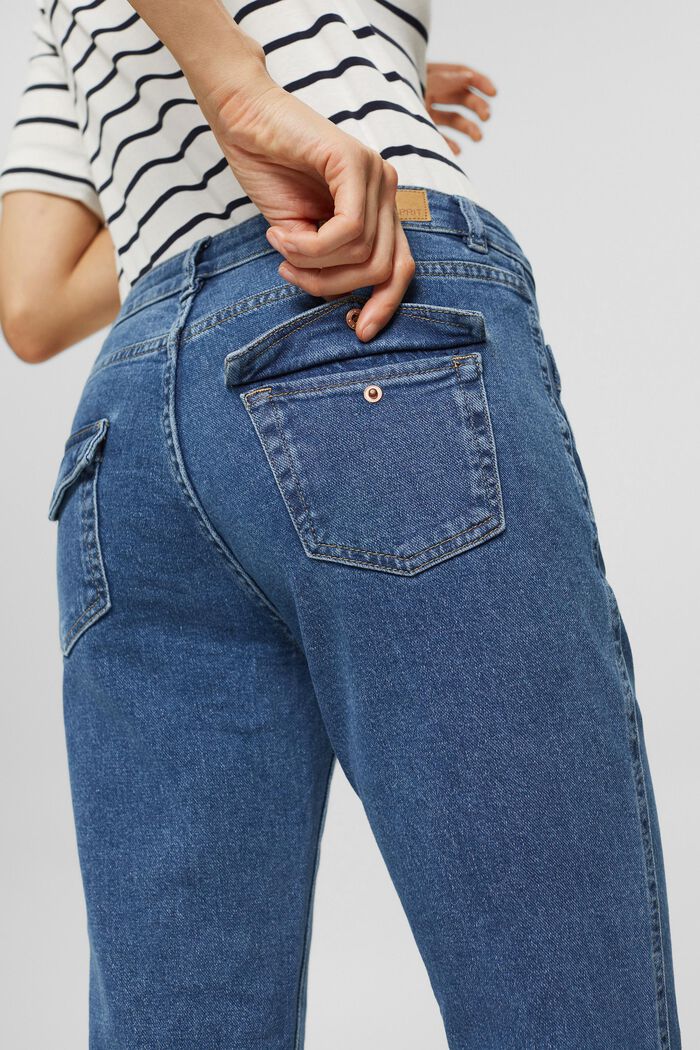 Bootcut jeans met opgestikte zakken, BLUE MEDIUM WASHED, detail image number 6