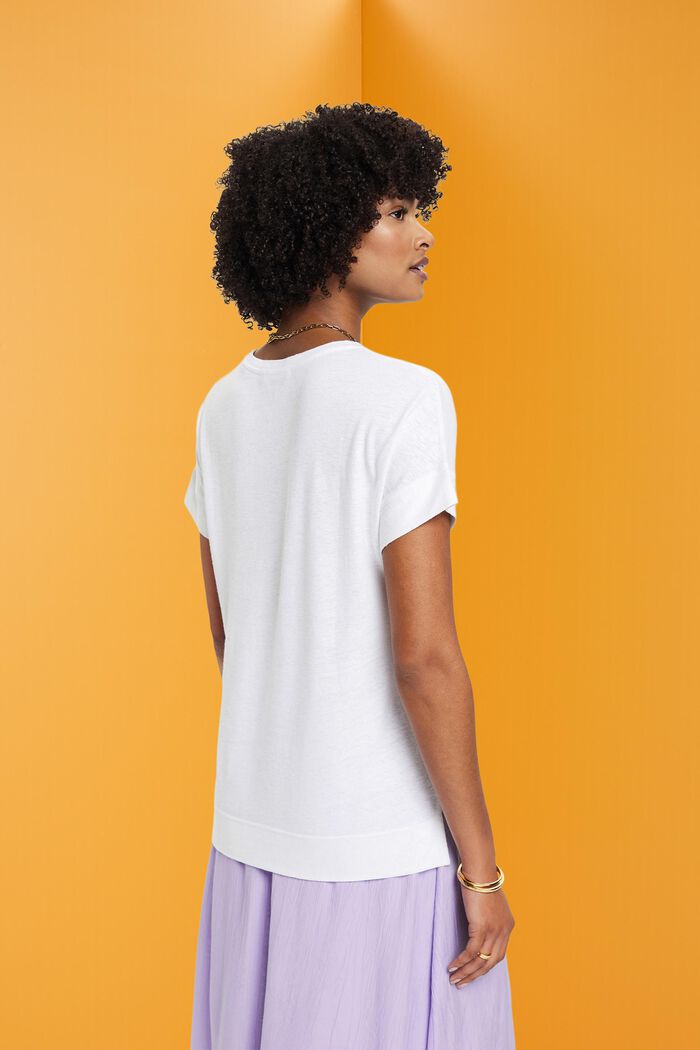 T-shirt van een viscose-linnenmix met print op de borst, WHITE, detail image number 3