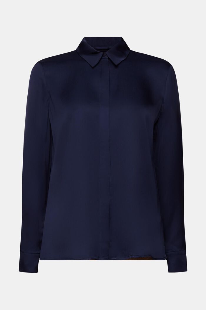 Satijnen blouse met lange mouwen, DARK BLUE, detail image number 6
