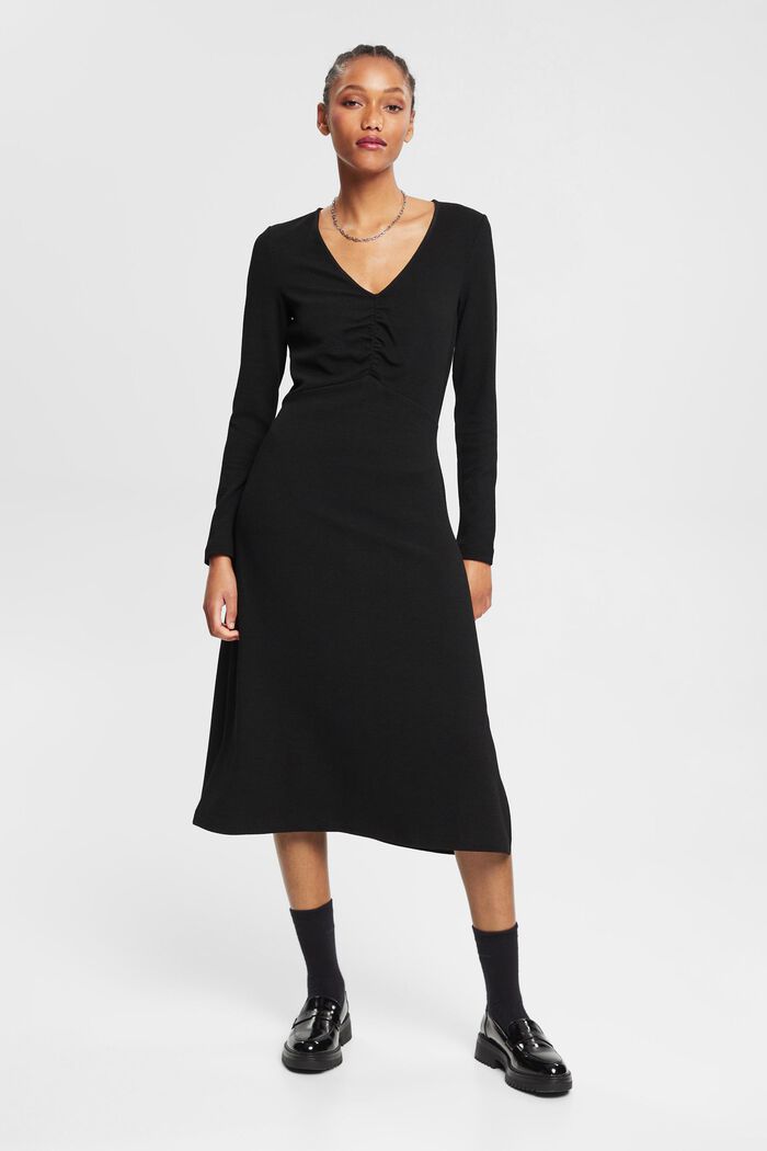 Midi-jurk met V-hals, BLACK, detail image number 0
