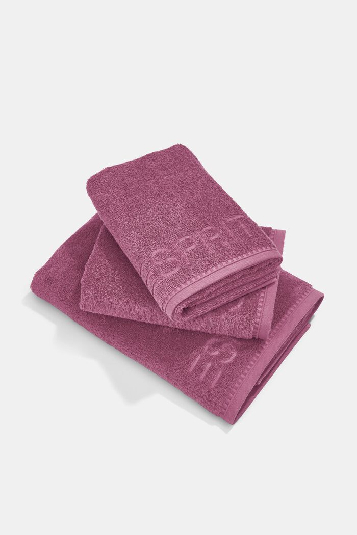Met TENCEL™: set van drie badstof handdoeken, BLACKBERRY, overview