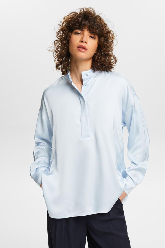 Satijnen blouse met opstaande kraag, LIGHT BLUE, detail image number 4