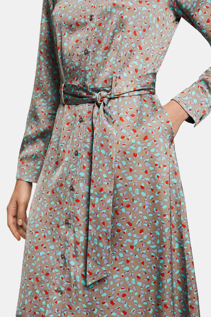 Satijnen midi-jurk met print, LIGHT TAUPE, detail image number 3