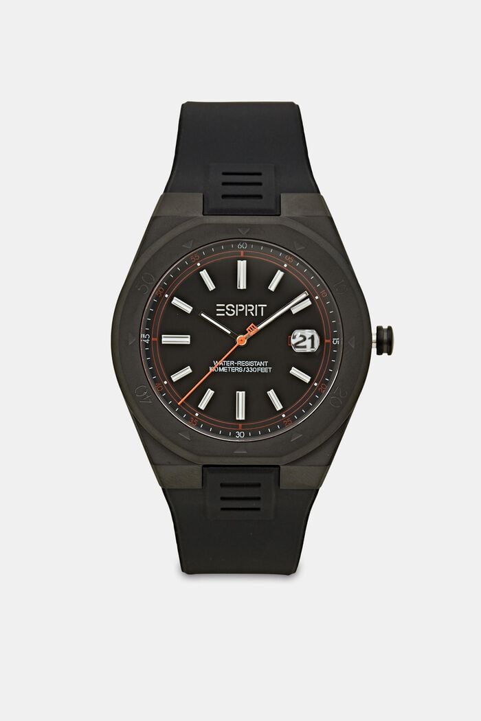 Horloge met bandje van silicone, BLACK, overview