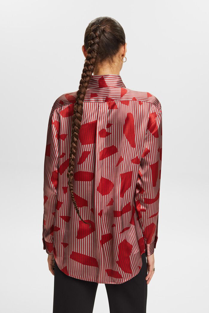 Zijden overhemd met knoopsluiting en print, DARK RED, detail image number 3