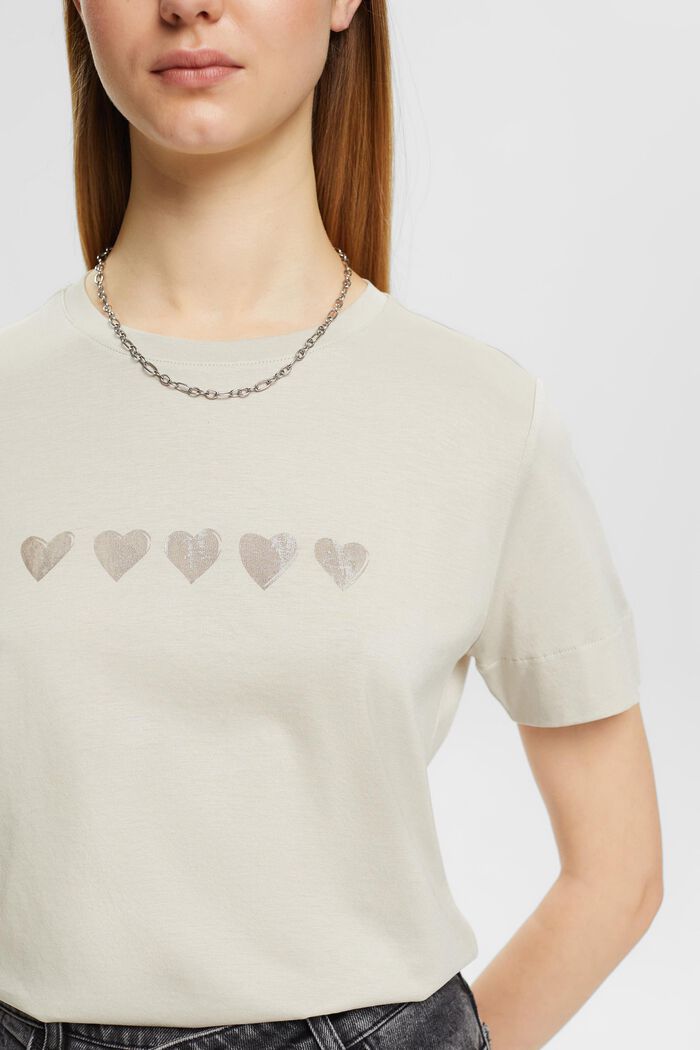 T-shirt met hartprint, LIGHT TAUPE, detail image number 2