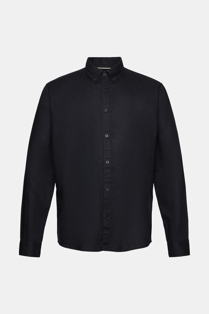 Overhemd met buttondownkraag van een mix van katoen en linnen, BLACK, detail image number 5