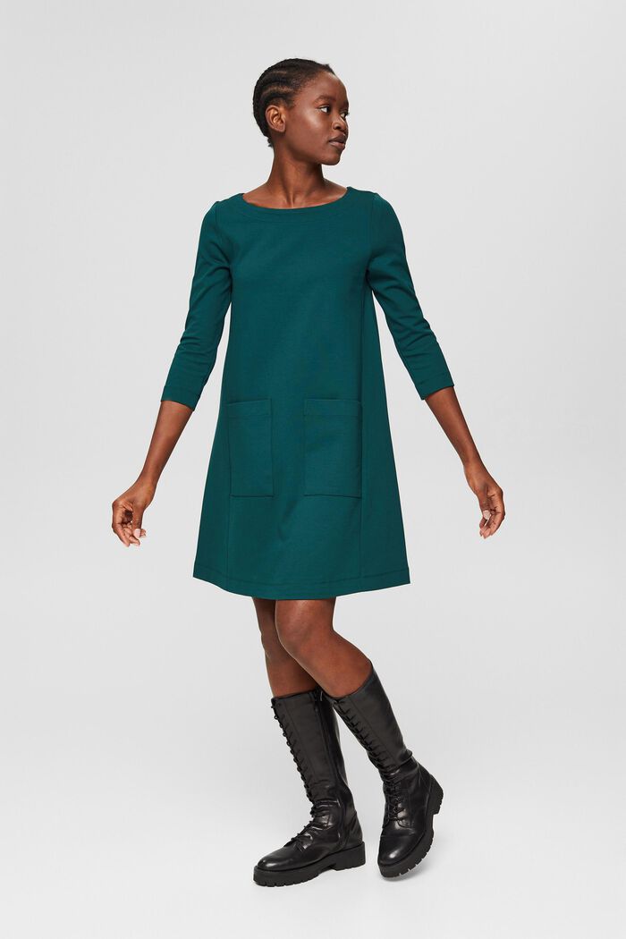 Uitlopende jersey jurk, LENZING™ ECOVERO™, DARK TEAL GREEN, detail image number 8