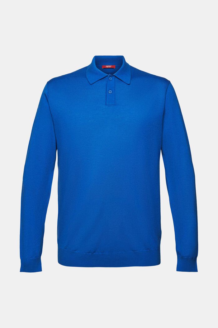 Wollen polosweater, BRIGHT BLUE, detail image number 6